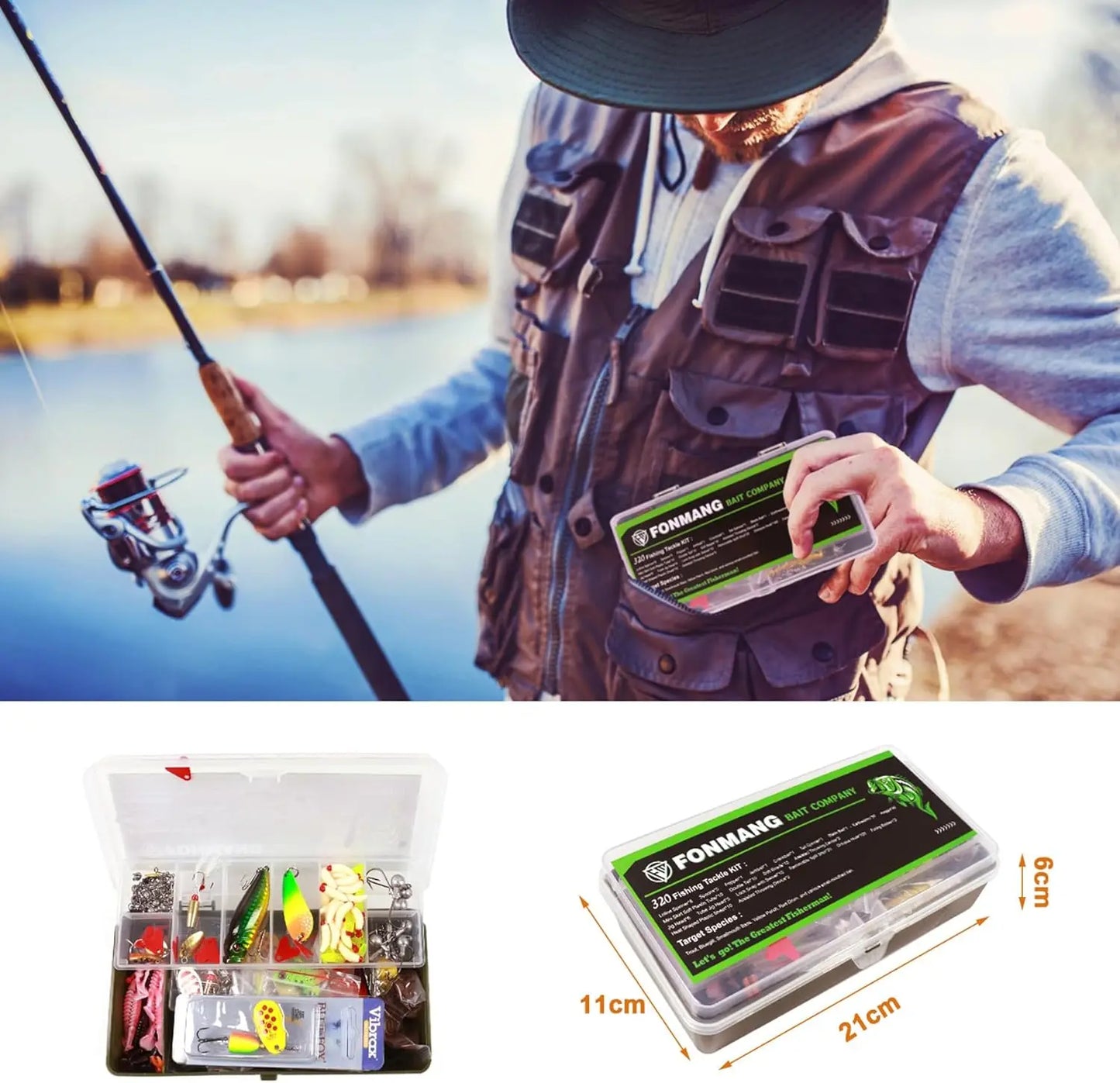 322-Piece Fishing Lure Set with Tackle Box, Soft Baits, Hooks & Weights for Bass Fishing