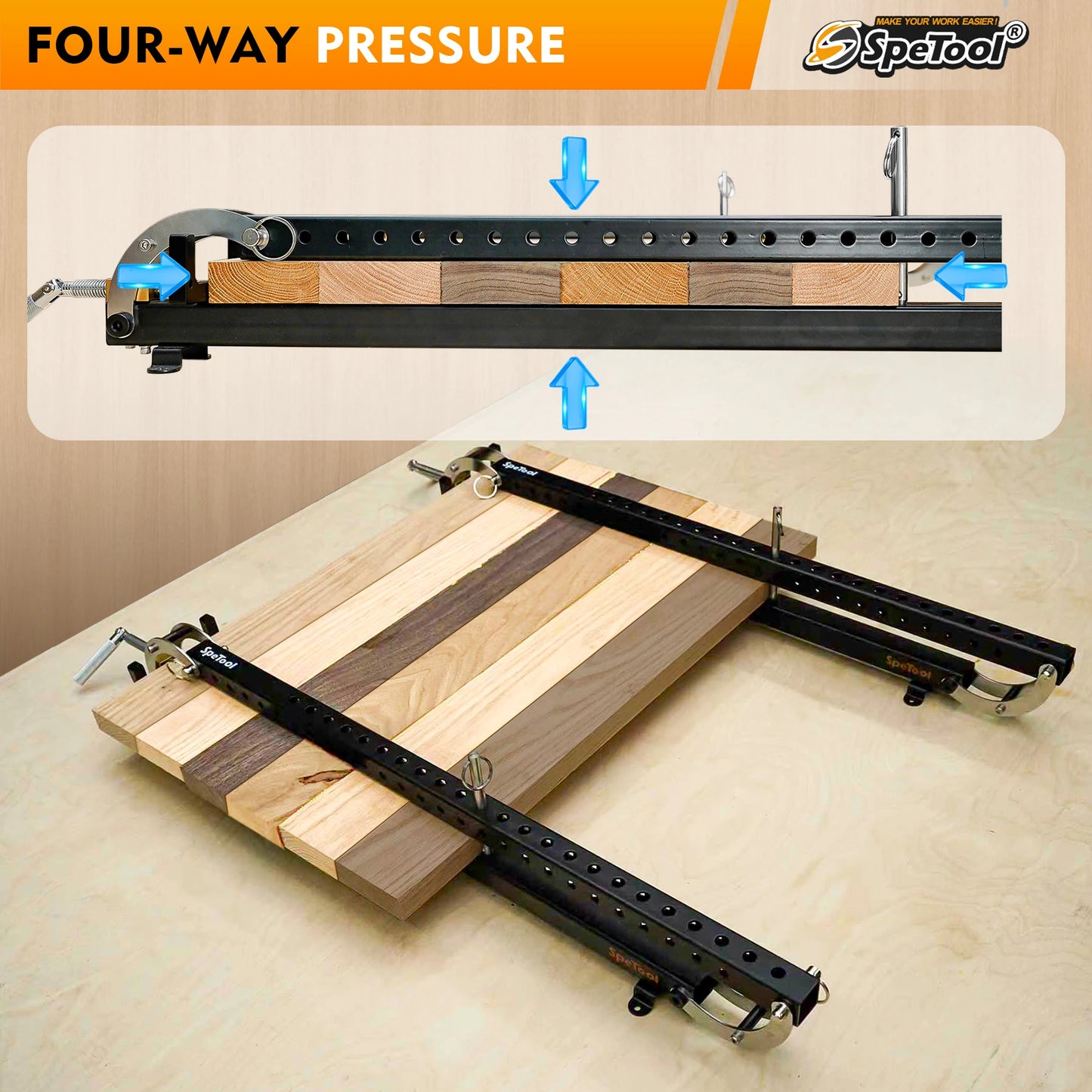 SpeTool 2pcs 24 Inch Panel Clamp 4-Way Pressure Steel Parallel Clamps for Woodworking,Cabinets,Tabletops,and Cutting Board