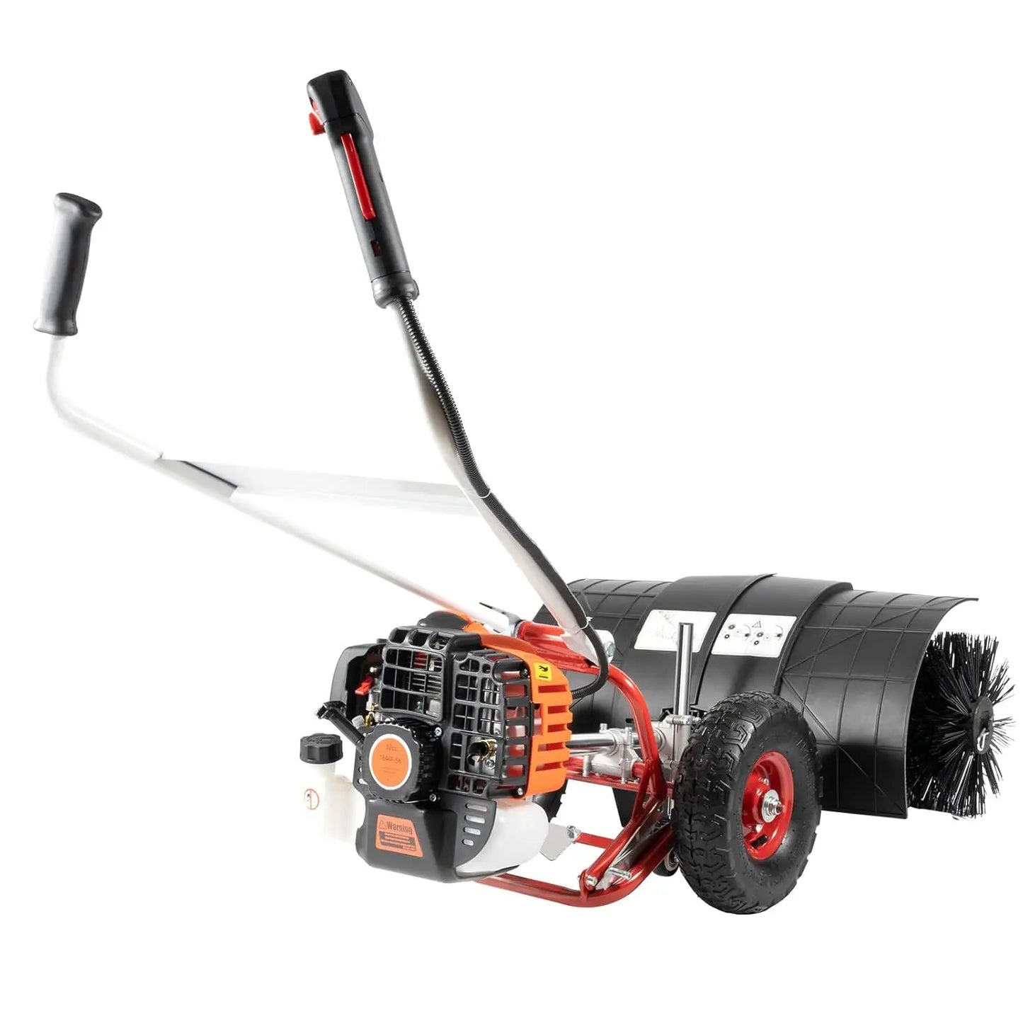 52cc Gas Power Handheld Snow Broom Brush Cleaner, 2.5 HP w/Auxiliary Wheels, Outdoor Hand Held Push Broom Driveway, Customized