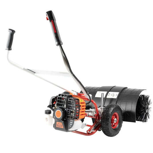 52cc Gas Power Handheld Snow Broom Brush Cleaner, 2.5 HP w/Auxiliary Wheels, Outdoor Hand Held Push Broom Driveway, Customized