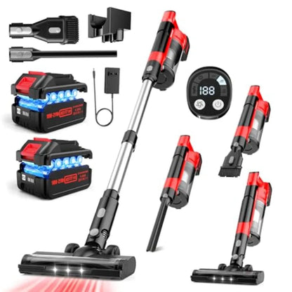 700W Cordless Vacuum Cleaner 2×4000mAh Brushless for Home 6 in 1 Lightweight Stick Vacuum 60kPa 3 Suction Modes Portable Handhe
