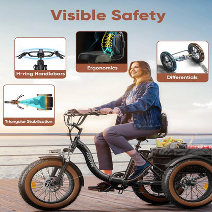 PUCKIPUPPY Electric Tricycle for Adults 20" Fat Tire 3 Wheel Electric Trike with 960W Rear Motor Cargo Tricycle Ebike