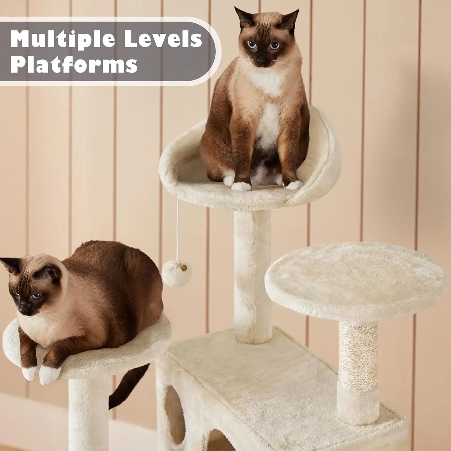 54 Inch Cat Tree Tower for Indoor Cats, Multi-Level Cat House with Scratching Posts, Hammock & Hanging Toys, Heavy Duty
