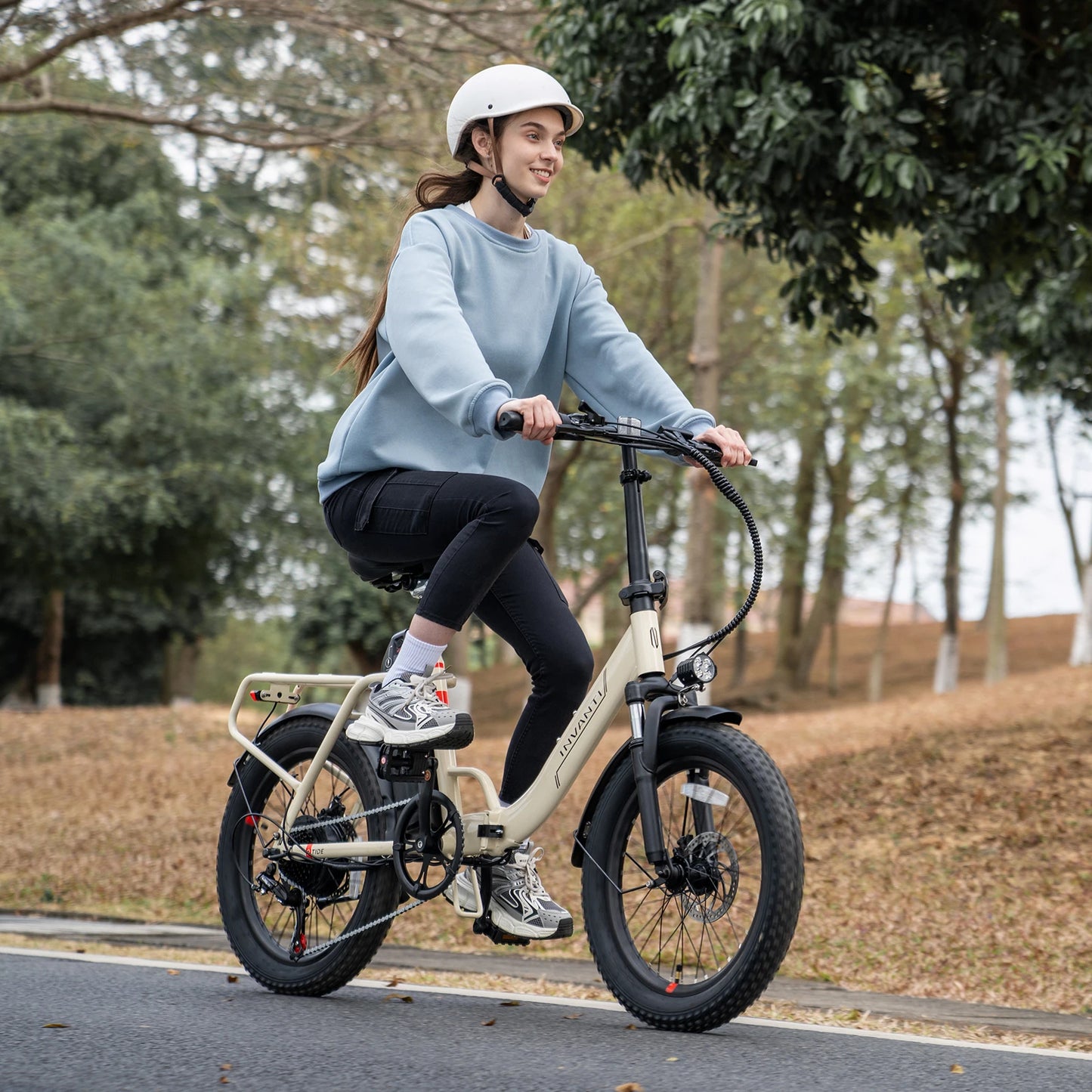 INVANTI Tide 2 Electric Bike, 20" Fat Tire Step-Thru Electric Bicycle, 900W Peak Motor 45 Miles 20MPH Top Speed