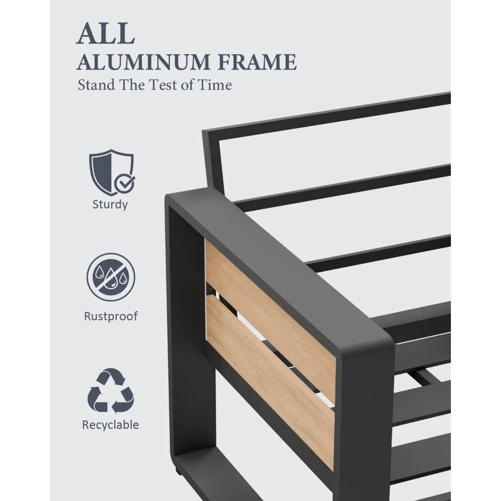 Outdoor Aluminum Patio Furniture - 1 Pcs 3-Seat, All-Weather Metal Modern Outside Sofa with Washable Thick Cushion for Garden