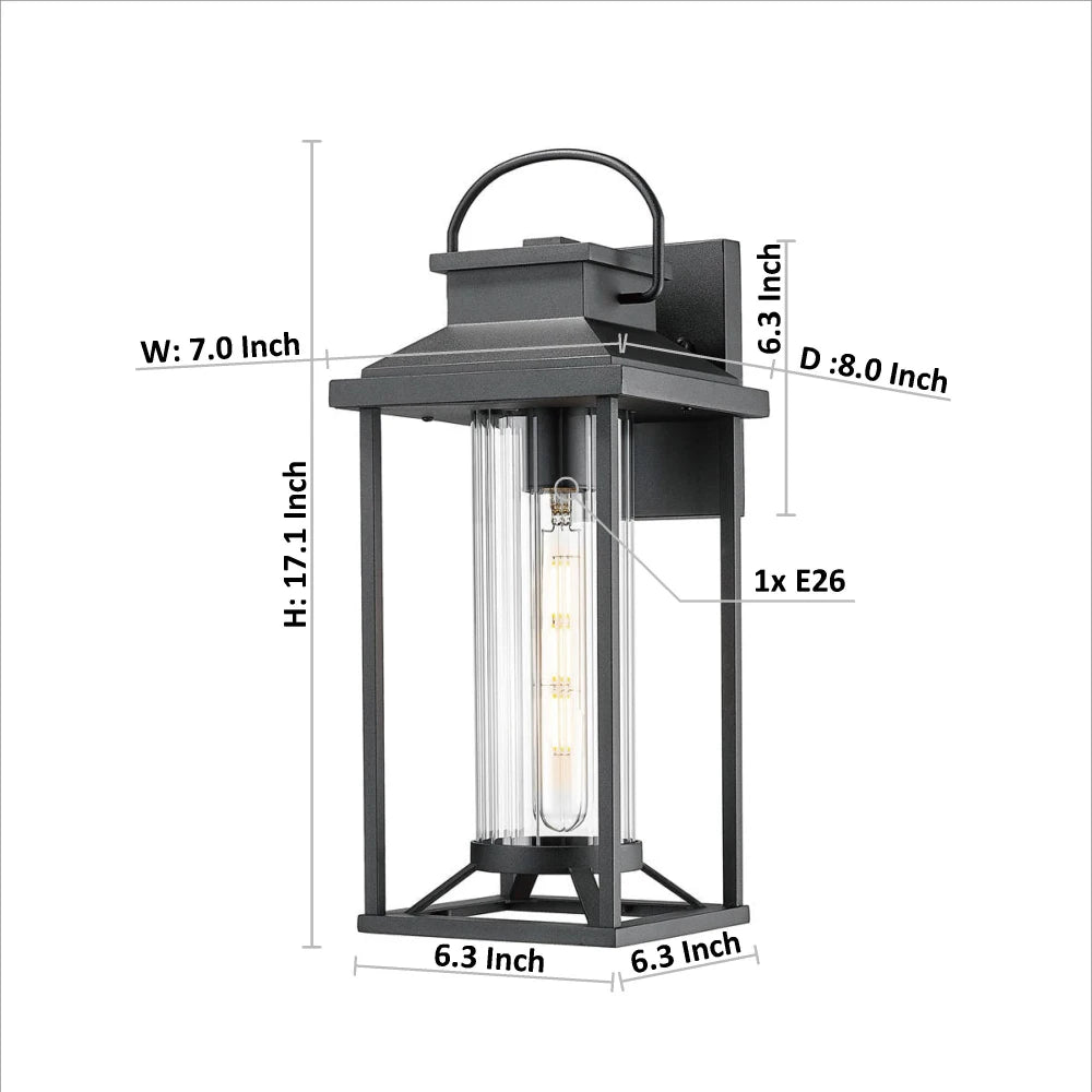 Outdoor Porch Lights, Textured Black Exterior Lighting Fixtures Wall Mount, Modern Outdoor Wall Sconce Lantern (1 pack)