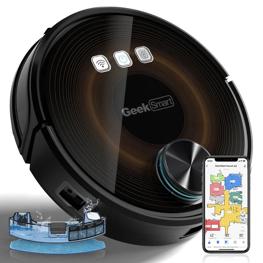 Geek Smart L8 Robot Vacuum Cleaner and Mop with LDS Navigation Wi-Fi Connected App Selective Room Cleaning MAX 2700 PA Suction