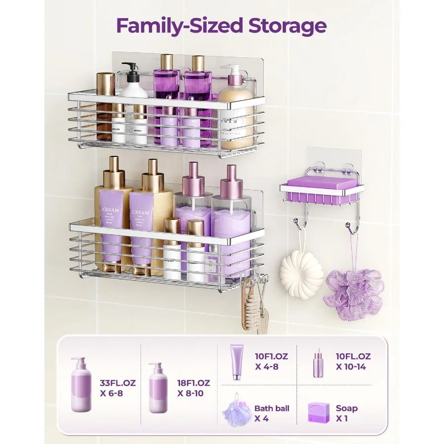 3Pack SUS304 Stainless Steel Shower Caddy with No Drilling Installation for Bathroom Storage Rustproof WallMounted Shower Shelv