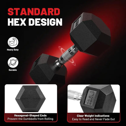 PAPABABE Hex Dumbbell Set 45135 lb Rubber Encased Home Gym Dumbbells for Strength Training and Fitness Workouts Adjustable Hand