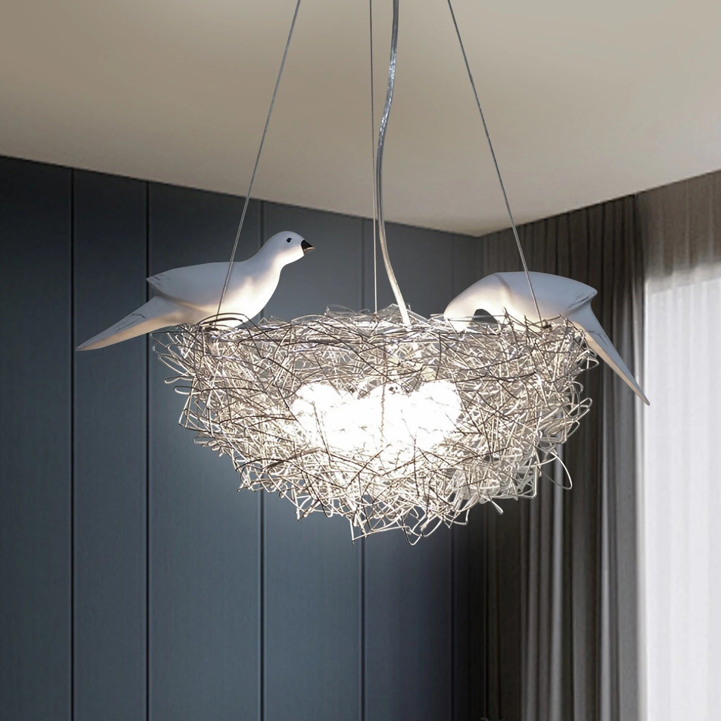 Modern Bird Nest Chandelier LED Ceiling Light 25W 4000K Aluminum Silver for Living Room Dining Room Bedroom Lighting
