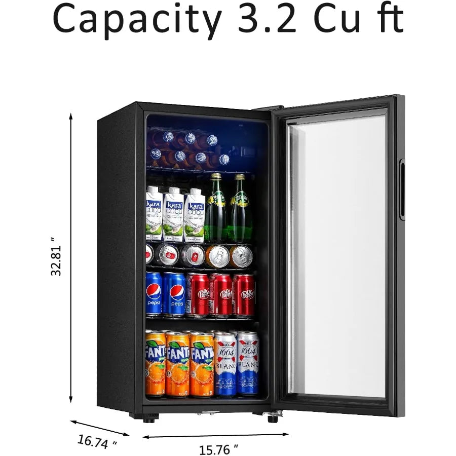 Beverage Refrigerator 3.2 Cu.ft Mini Fridge with Double Glass Door Cooler for Soda Beer or Wine for Home Office or Bar with Adj