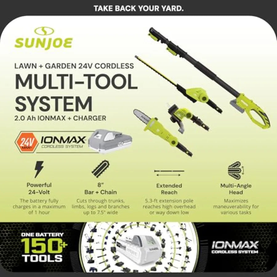 Cordless Lawn Care System Grass and Hedge Trimmer Combo Power Tool Kit with 8 Pole Saw Batteries and Charger - Heavy-Duty Trimm