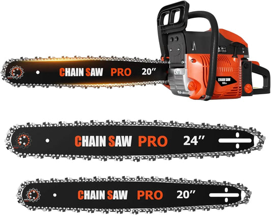 Professional 20/24 Inch Gas Chainsaw with 2-Stroke Engine, Ergonomic Handle & Dual Tanks for Wood Cutting