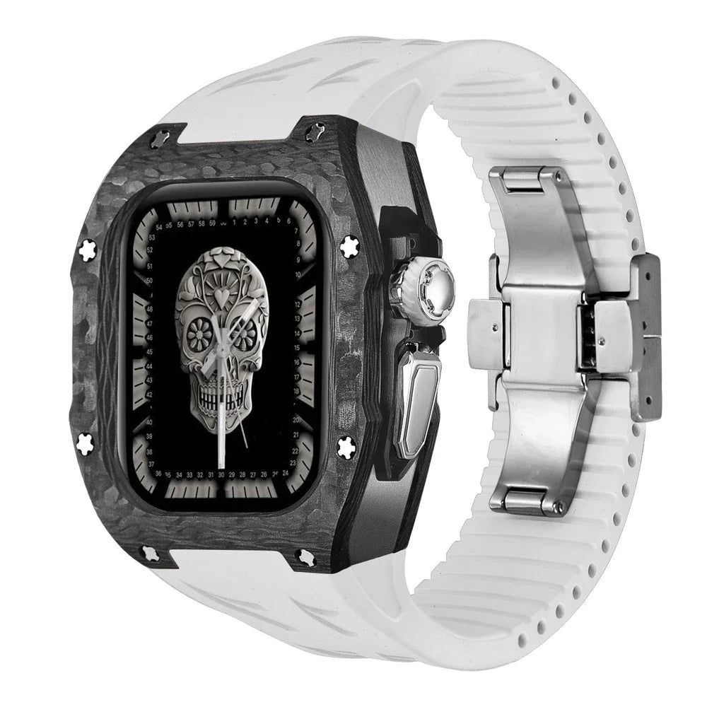 Modification Kit Carbon Fiber Case For Apple Watch Ultra 2 49mm Fluororubber Strap Luxury Mod Kit for iWatch Ultra 49MM