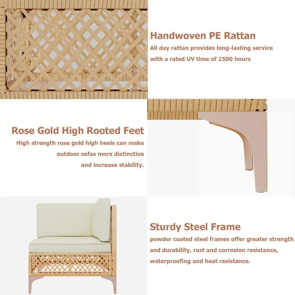 3 Piece Patio Furniture Set，All-Weather Wicker Outdoor Patio Furniture Set，Bohemia Outdoor Sectional Sofa with Thick Cushions