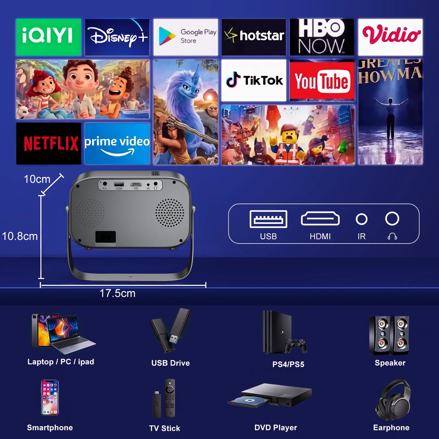 Salange Mini Projector P28B Home Theater Android 11 BT5.2 WIFI Free-Style Placement Projection Support Smartphone Same Screen