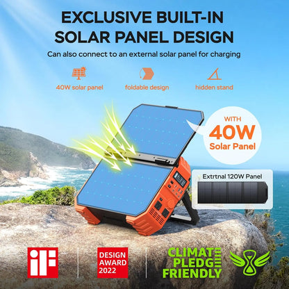 Portable Power Station with 120W Solar Panel, 1600W (Peak 3200W) Solar Generator Built-in Solar Panel, 1024Wh, Customized