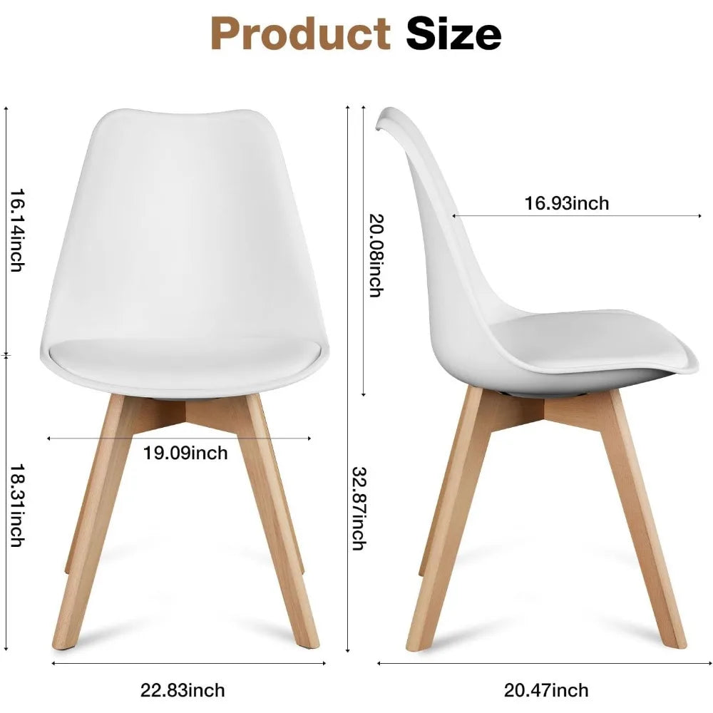 Dining Chairs Set of 4, Modern Dining Room Chairs, PU Leather Upholstered Chairs with Wood Legs,  Lounge Kitchen Chairs, White