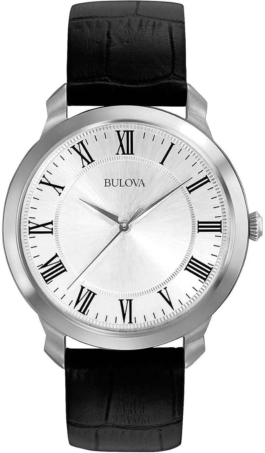Classic Men's Quartz Watch with Black Leather Strap, Roman Numerals, 41mm