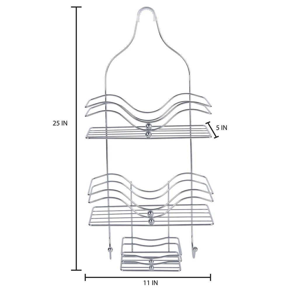 2 Tier Metal Shower Caddy with Hooks Durable Rust Resistant Chrome Finish Hanging Organizer Bathroom Storage