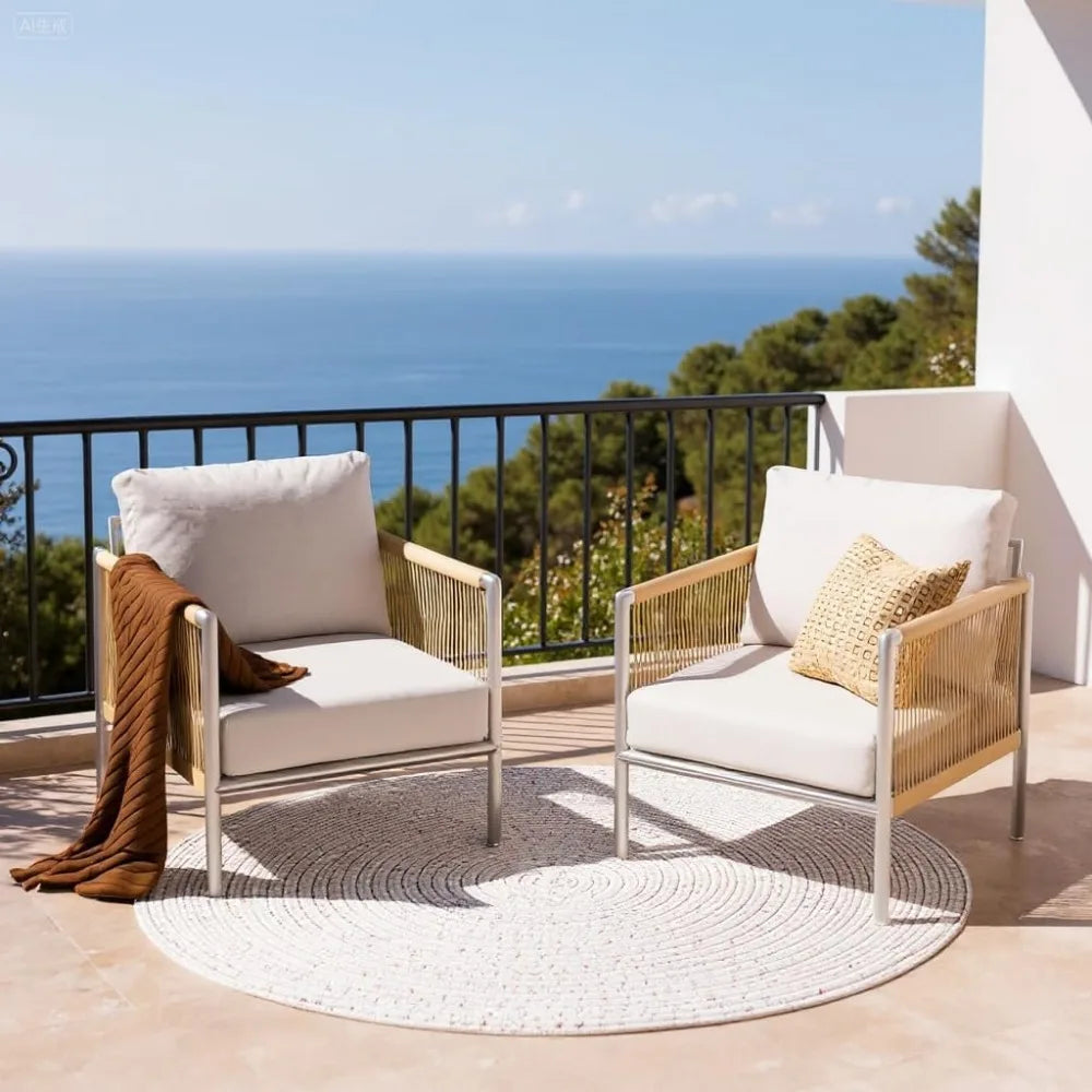 All-Weather Metal Outdoor Loveseat Sofa with Washable Cushions for Modern Lawn Furniture