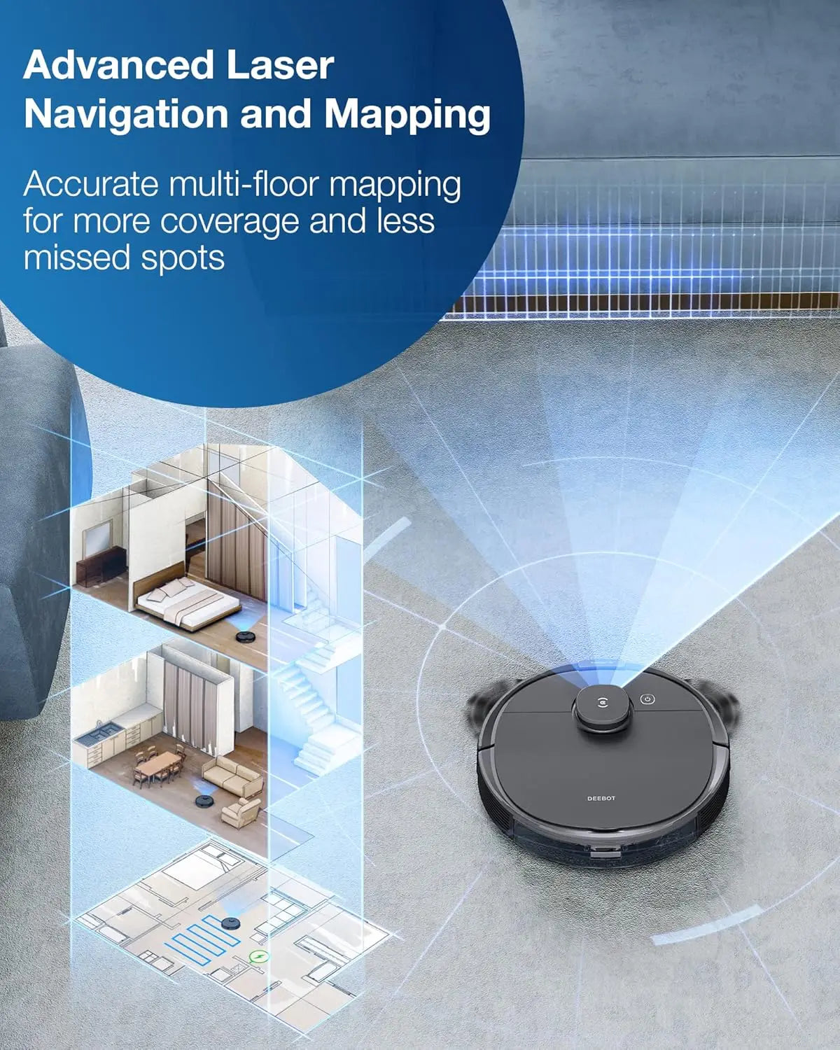 T8 Robot Vacuum and Mop Cleaner with Laser Navigation, Multi-floor Mapping, Object Avoidance, Custom Clean Zones