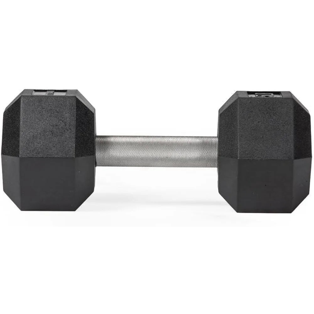 Titan Fitness 25-Pound Black Rubber Hex Dumbbells with Straight Stainless Steel Handles for Strength Training