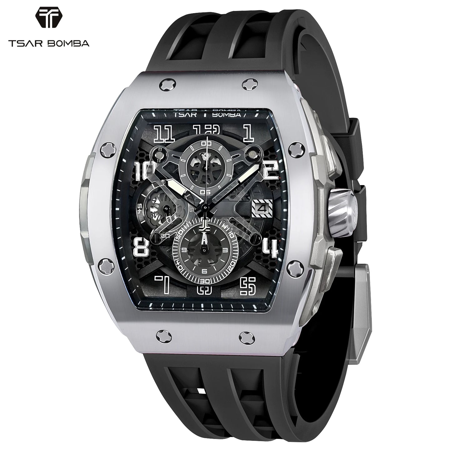 TSAR BOMBA Men’s Quartz Watch, Stainless Steel Case, Japanese Movement, Chronograph Date, Sapphire Crystal, 50M Water Resistant