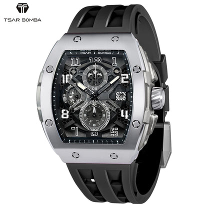 TSAR BOMBA Men’s Quartz Watch, Stainless Steel Case, Japanese Movement, Chronograph Date, Sapphire Crystal, 50M Water Resistant