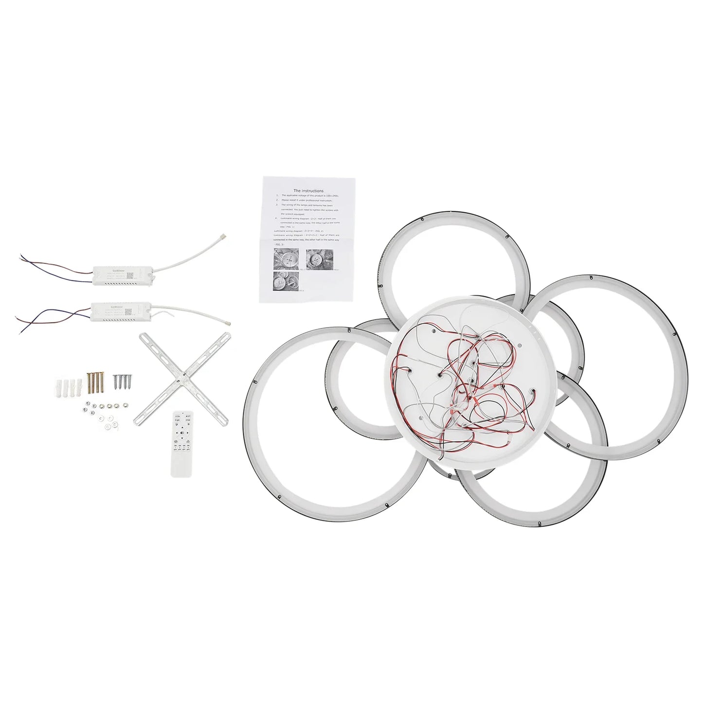 8 Light Modern LED Ceiling Light Fixture with Remote Control, Clear Acrylic Shade, Semi Flush Mount Chandelier for Dining Room