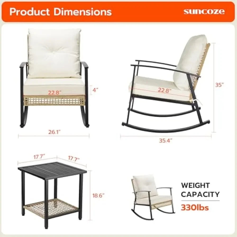 3 Piece Patio Furniture Set, Outdoor Rocking Chairs Set of 2 with Coffee Table, Patio Bistro Set Patio Rocking Chair Oversatio