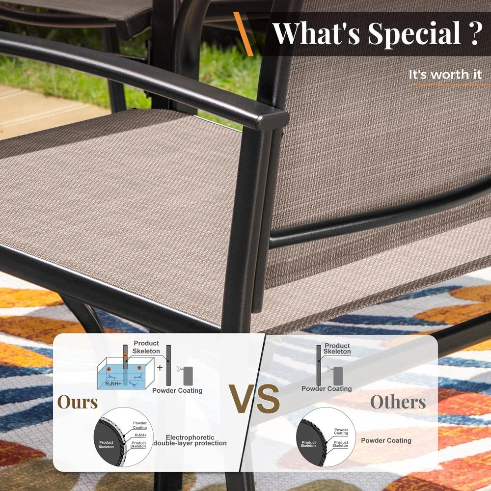 7-Piece Outdoor Dining Set with 6 Textilene Chairs and Metal Steel Rectangle Table Patio BBQ Gatherings