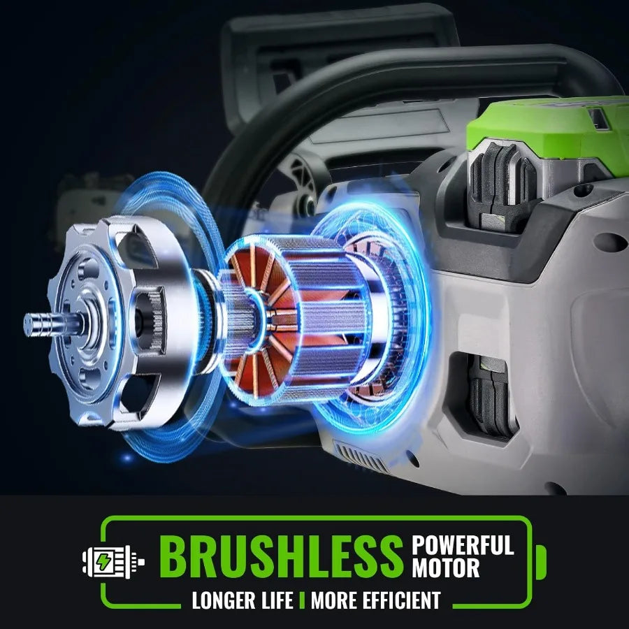 Electric Chainsaw Brushless 60V Cordless Chain Saw with 18 and 16 Bar for Tree Trimming and Wood Cutting Powered by 5.0Ah Batte