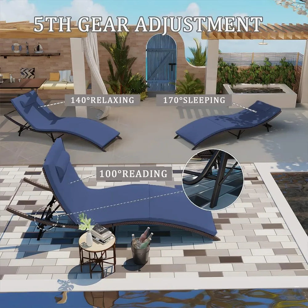 Outdoor 3-Piece Rattan Chaise Lounge Set with Folding Pool Chairs and Table for Patio