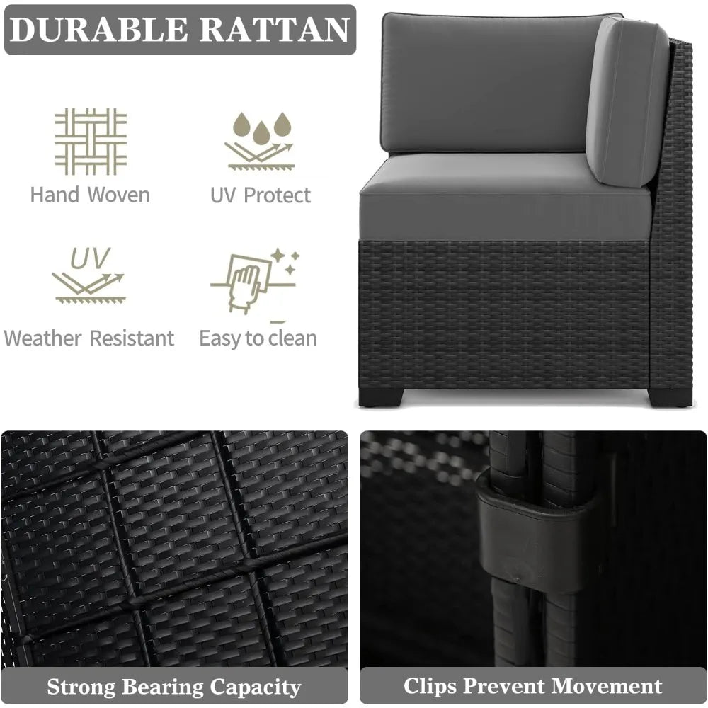 13 Pieces Outdoor Patio Furniture Set with 44" Fire Pit Table Rattan Sectional Sofa Conversation Sets