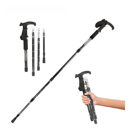 Outdoor Folding Trekkings Pole 4-Section Portable Walking Hiking Telescopic Stick Lightweight Camping Climbing Trekking Stick