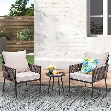 4-Piece Patio Furniture Set, Wider Outdoor Metal Seating Sofa with High Back & Loveseat, Coffee Table, All Weather Metal Convers