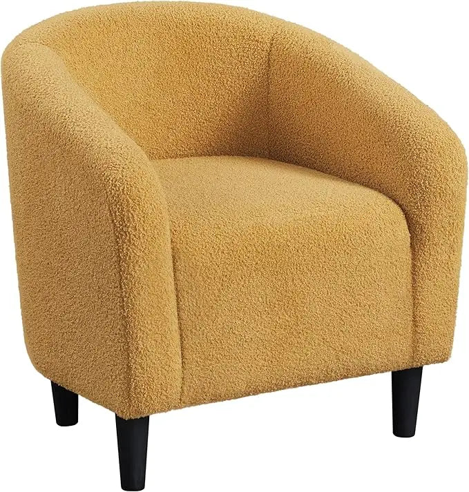 Accent Barrel Chair, Boucle Fabric Club Chair, Furry Sherpa Elegant Armchair with Cozy Soft Padded, Suitable for Living Room Be