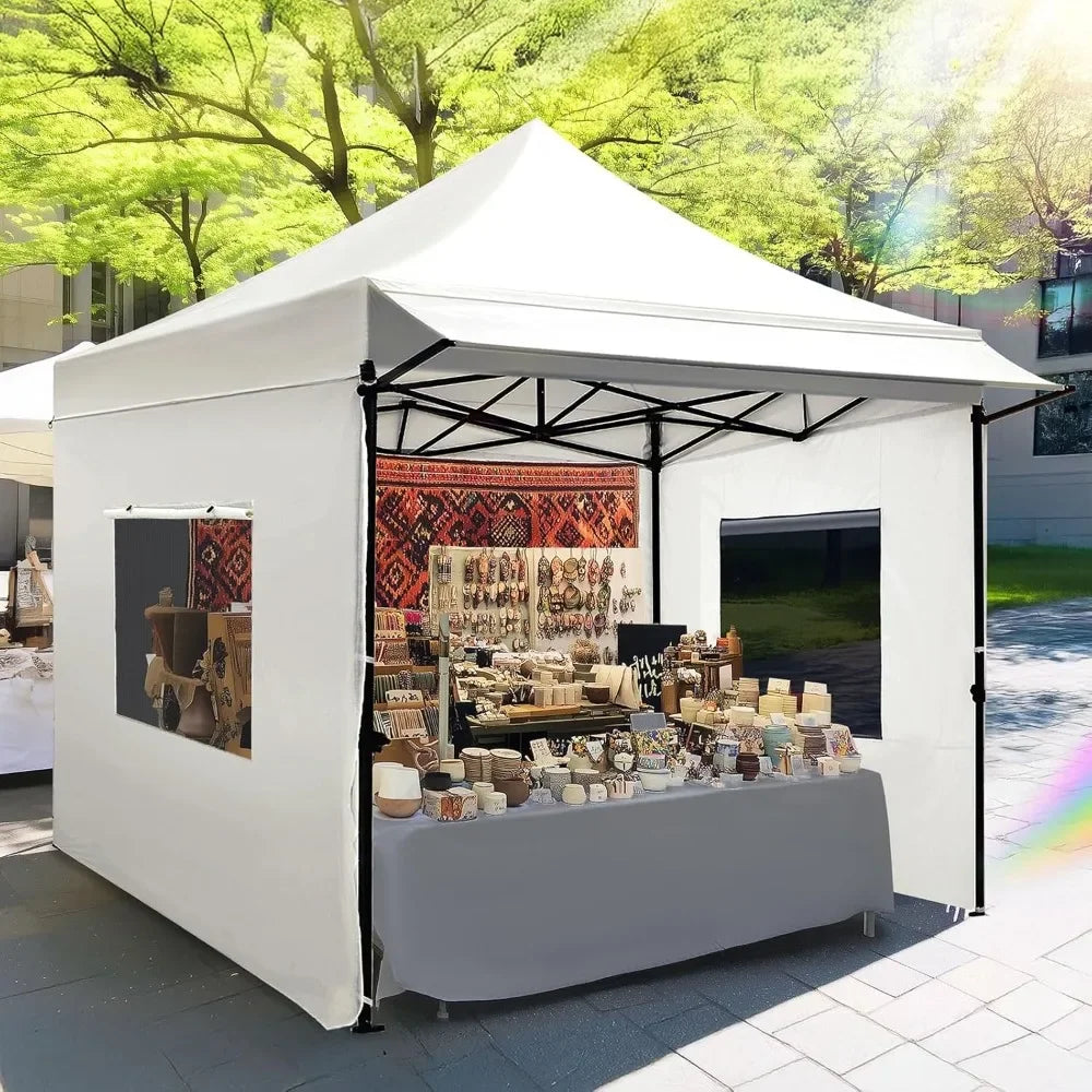 10'x10' Heavy Duty Pop up Canopy Tent with Sidewalls, Commercial Grade Instant Shelter with Wheeled Bag for Outdoor, Parties