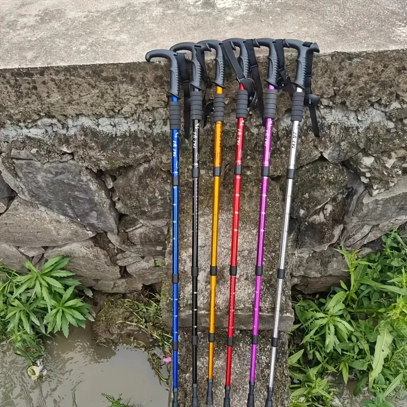 Durable Alloy Trekking Poles. Ultra-light, Adjustable T - Handle with Shock Absorption. Comfort Grip, Ideal for Hiking.
