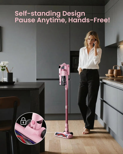 Cordless Vacuum Cleaner with 60Kpa Suction, 70min Runtime, Green LED Light for Pet Hair on Floors & Carpet