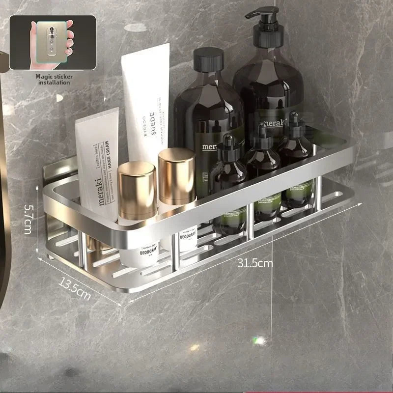 1pcs Black Bathroom Shelves Rust-Proof Wall-mounted Non-punching Storage RackToilet Bath Washbasin Wall  Bathroom Racks