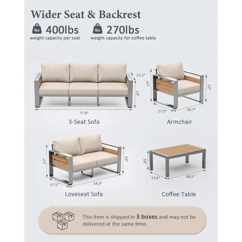 All-Weather Metal Outdoor Loveseat Sofa with Washable Cushions for Modern Lawn Furniture