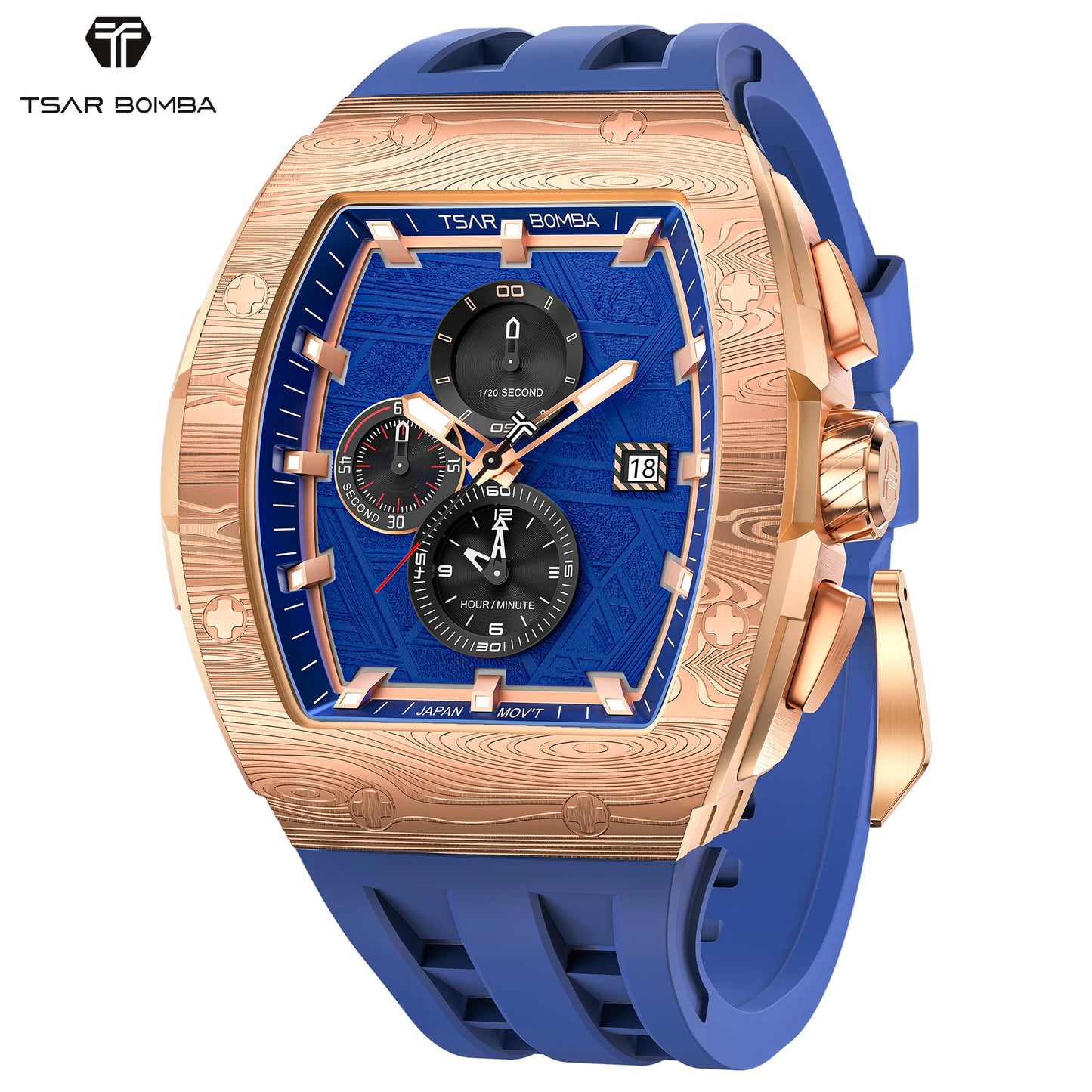 TSAR BOMBA Men’s Quartz Watch, Stainless Steel Case, Japanese Movement, Chronograph Date, Sapphire Crystal, 50M Water Resistant