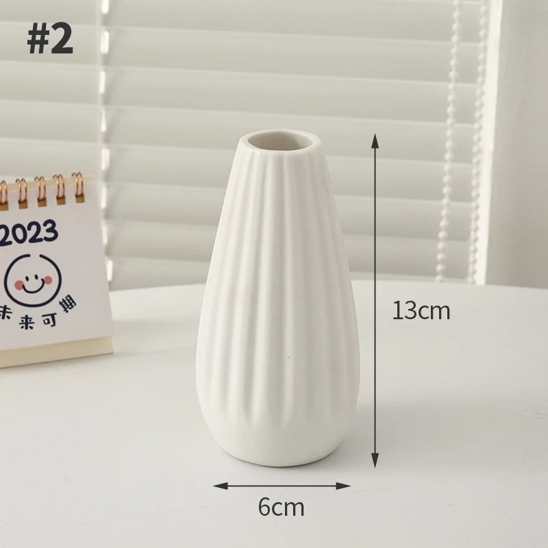 White Ceramic Vases Decorative Pottery Vase Dried Arrangement Flower Bottle Vases Decoration Home Room Decor Modern Decor Vases