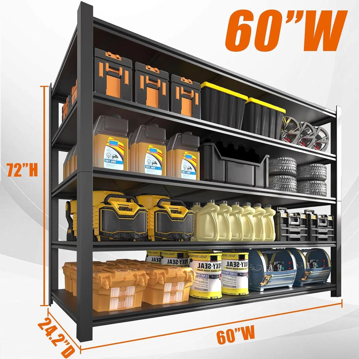 5000LBS Garage Shelving Heavy Duty Metal Shelves ,Storage Shelves Adjustable 5 Tier Metal Shelves for Garage, Customized