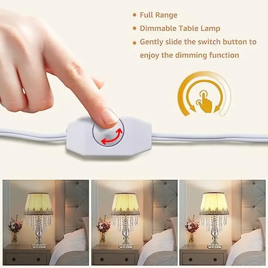 Modern Bedside Crystal Table Lamp with Ruched Fabric Lampshade Elegant Plug-in Crystal Chandelier Nightstand Room Decor