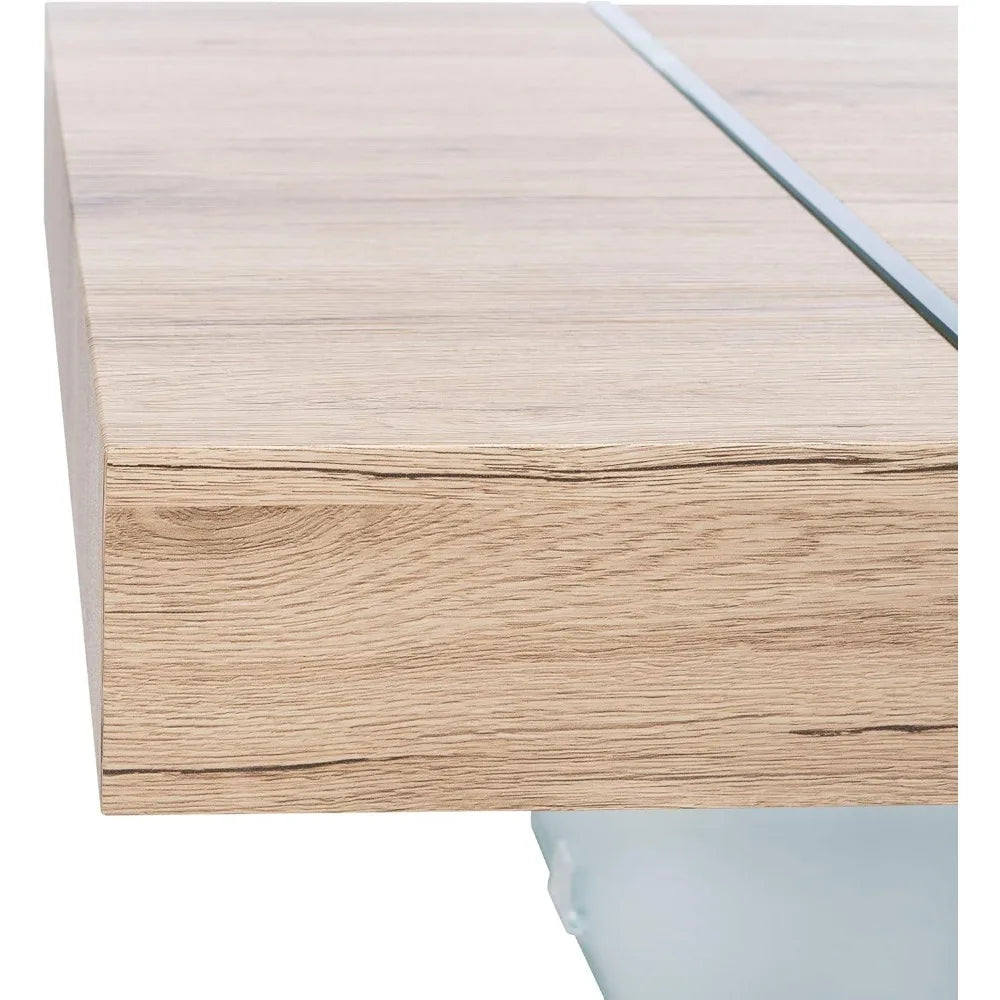 Home Collection Jacob Modern Rectangular Floating Coffee Table COF7001C, 43.3" W x 23.6" L x 15.7" H, Natural/Glass Legs