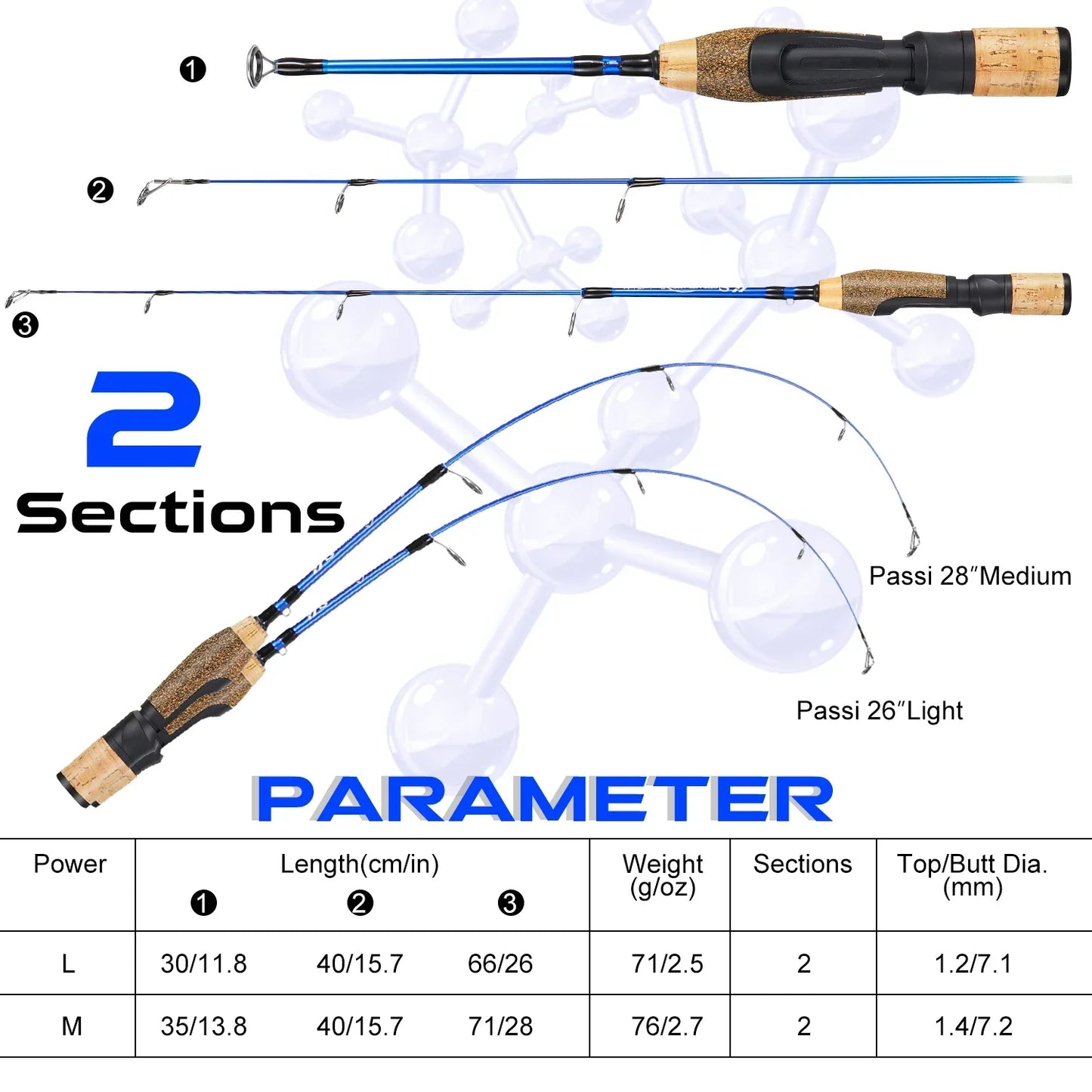 Sougayilang 63cm 71cm Winter Ice Fishing Rods 2 Sections Ultralight Portable Winter Fishing Rod Wooden Handle Spinning Rods