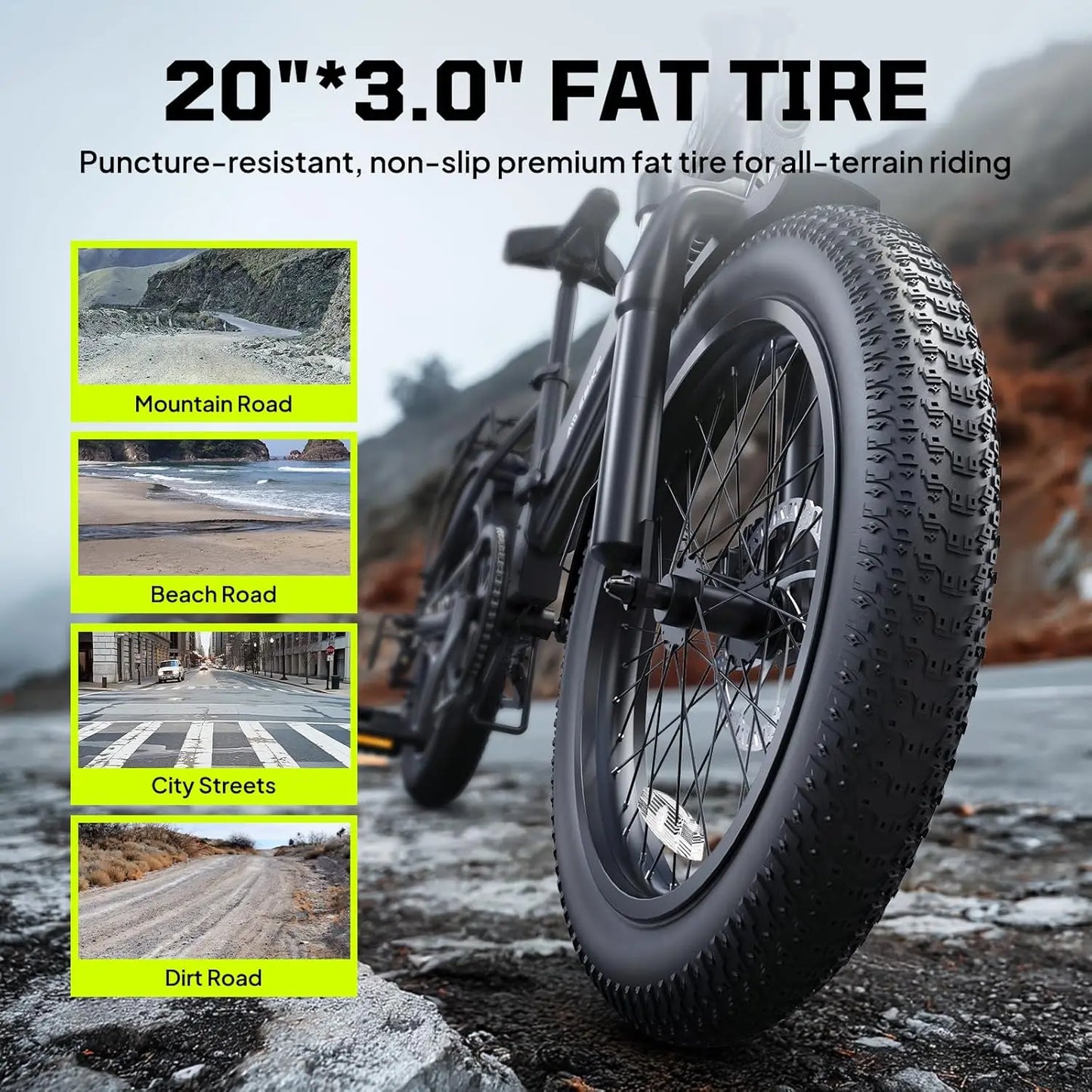 TST F00B Folding Electric Bike, 1000W motor, 36V 7.8Ah removable battery, 40 miles range, 25 MPH, 20" fat tires,rear rack.